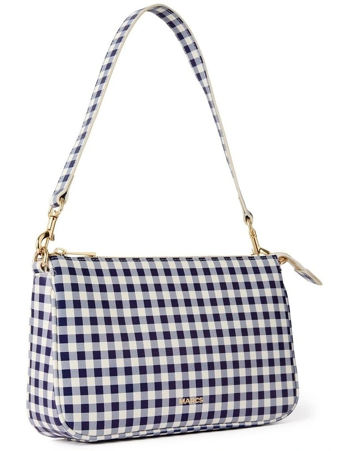 Gwen Leather Gingham Bag in Navy