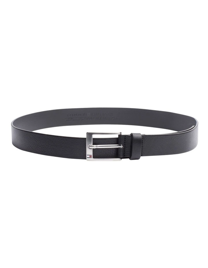 Flag Buckle Leather Belt in Black