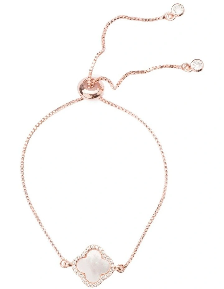 Mother Of Pearl Clover Bracelet in Rose Gold