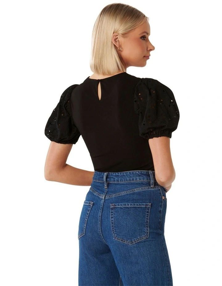 Dionne Crew Neck Crepe Top in Black