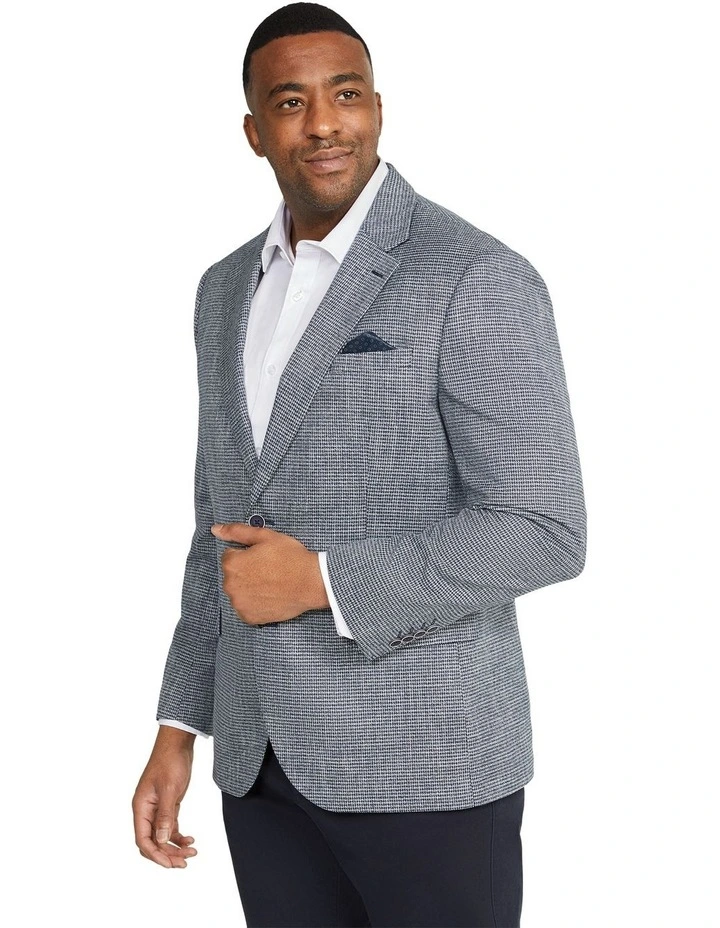 Giles Check Stretch Blazer in Navy