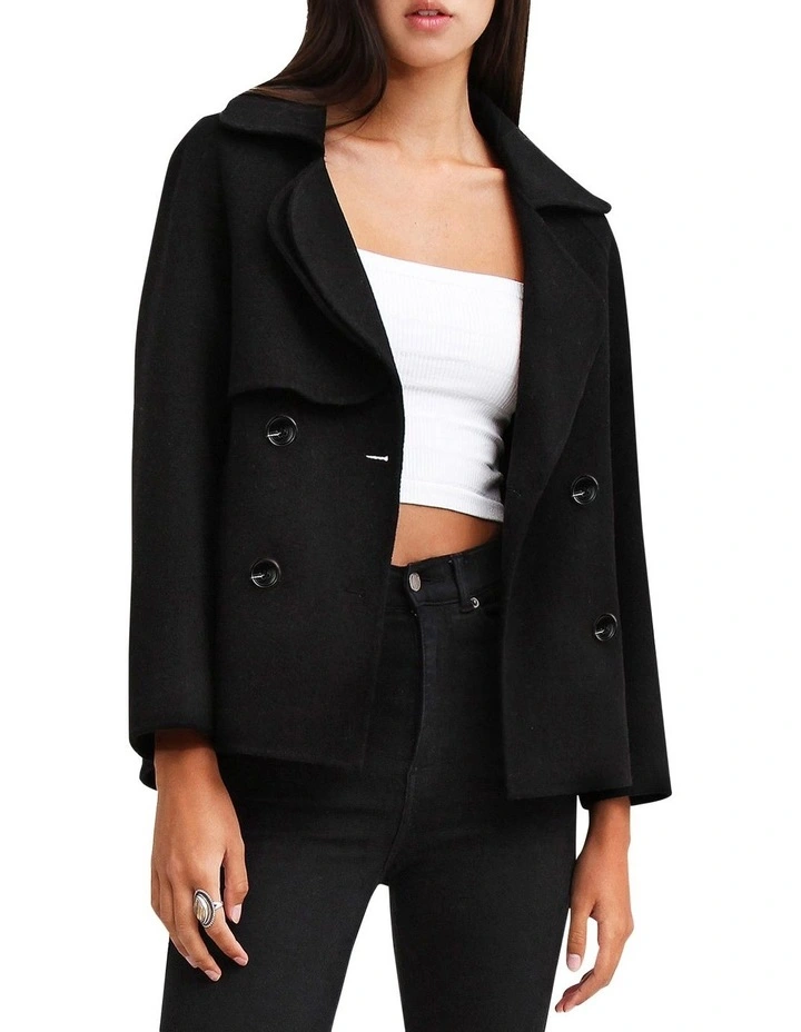 I'm Yours Black Wool Blend Peacoat in Black