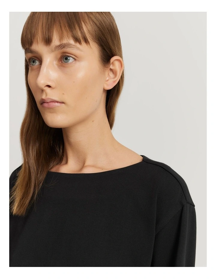 Australian Cotton Long Sleeve Boat Neck T-shirt in Black