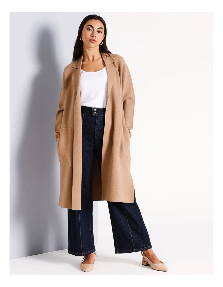 Double Faced Collar Revere Cardigan in Camel