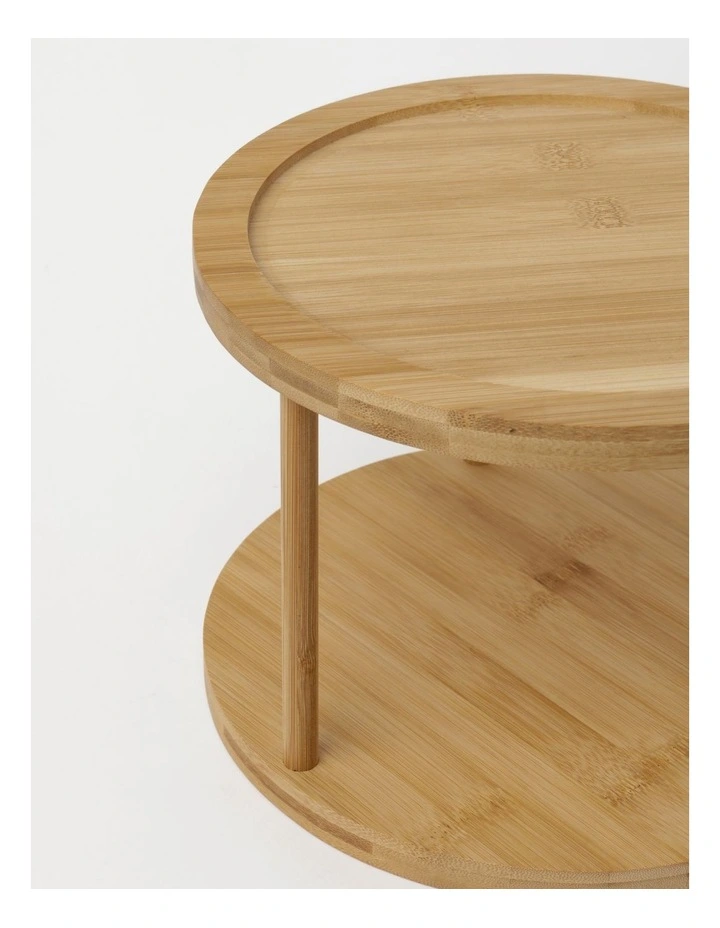 2 Tier Round Shelf Unit in Bamboo