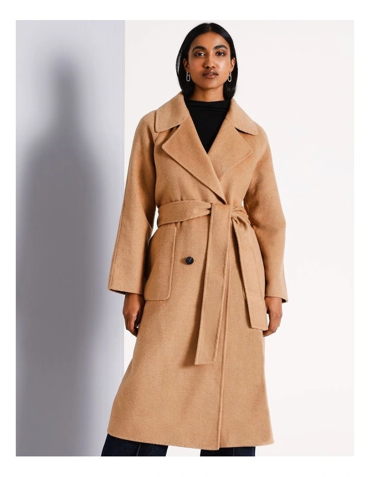 Wool Blend Wrap Felt Coat in Camel
