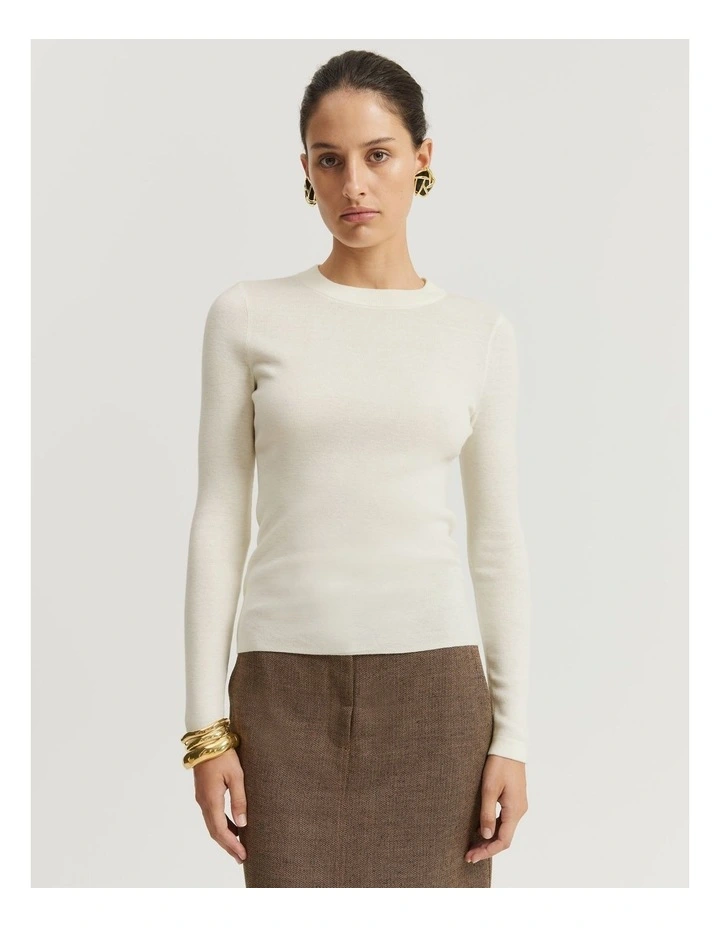 Australian Merino Wool Silk Crew Knit in Cream