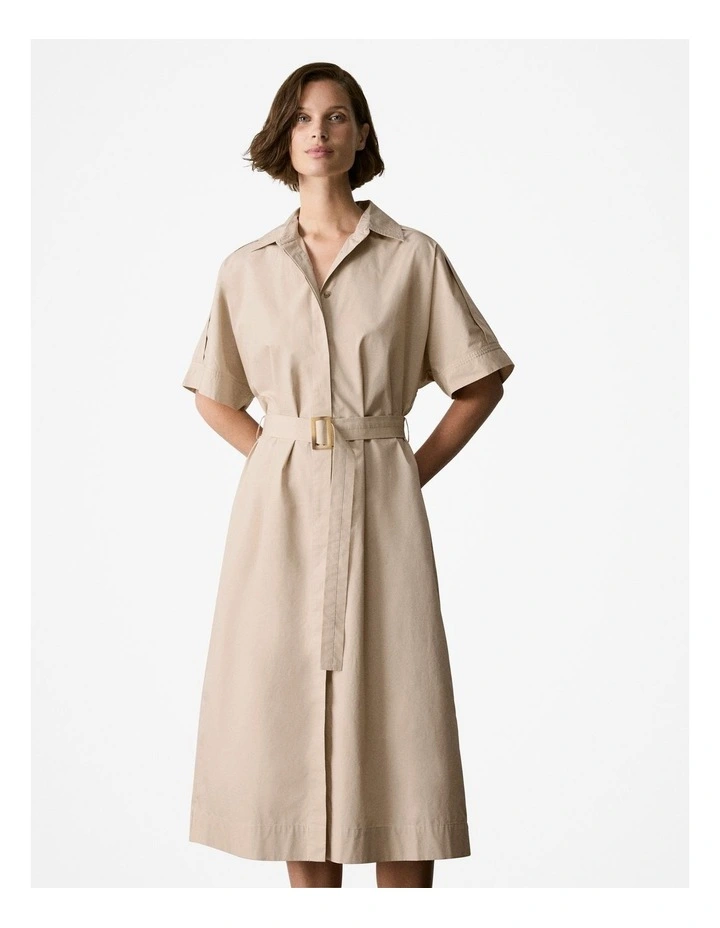 Cotton Poplin Yoke Detail Shirt Dress in Biscuit