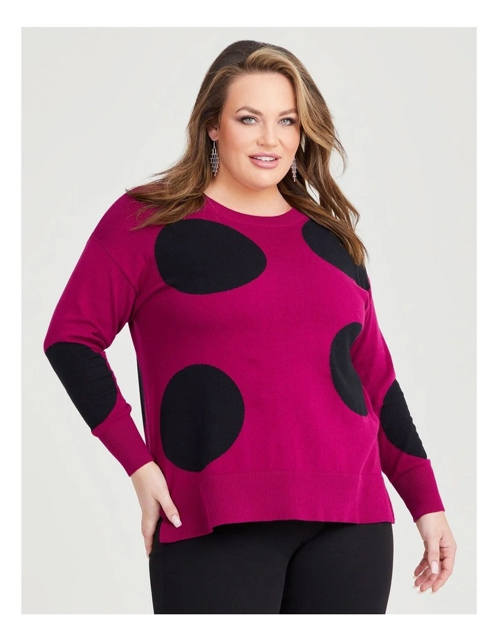 Cotton Large Spot Knit Jumper in Boysenberry