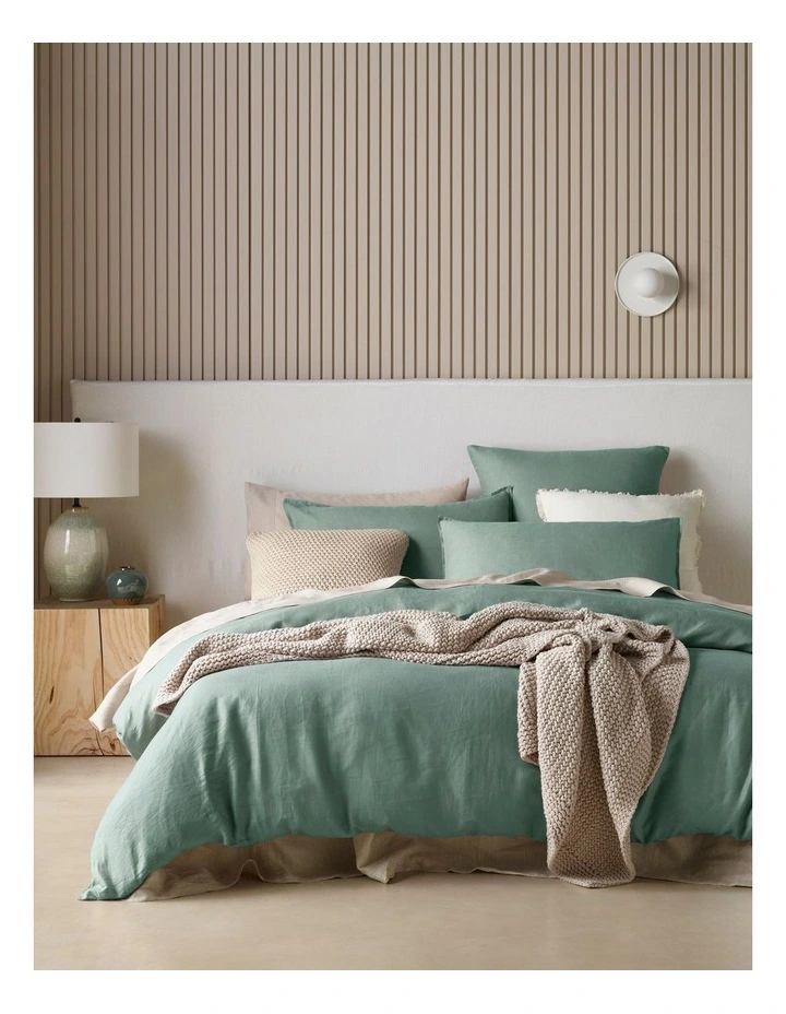Sandy Cape Washed Belgian Linen Quilt Cover Set in Eucalyptus