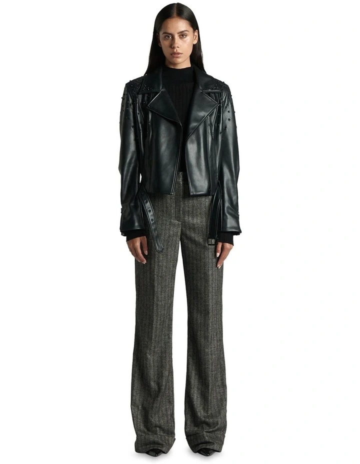 Embellished Biker Jacket in Black