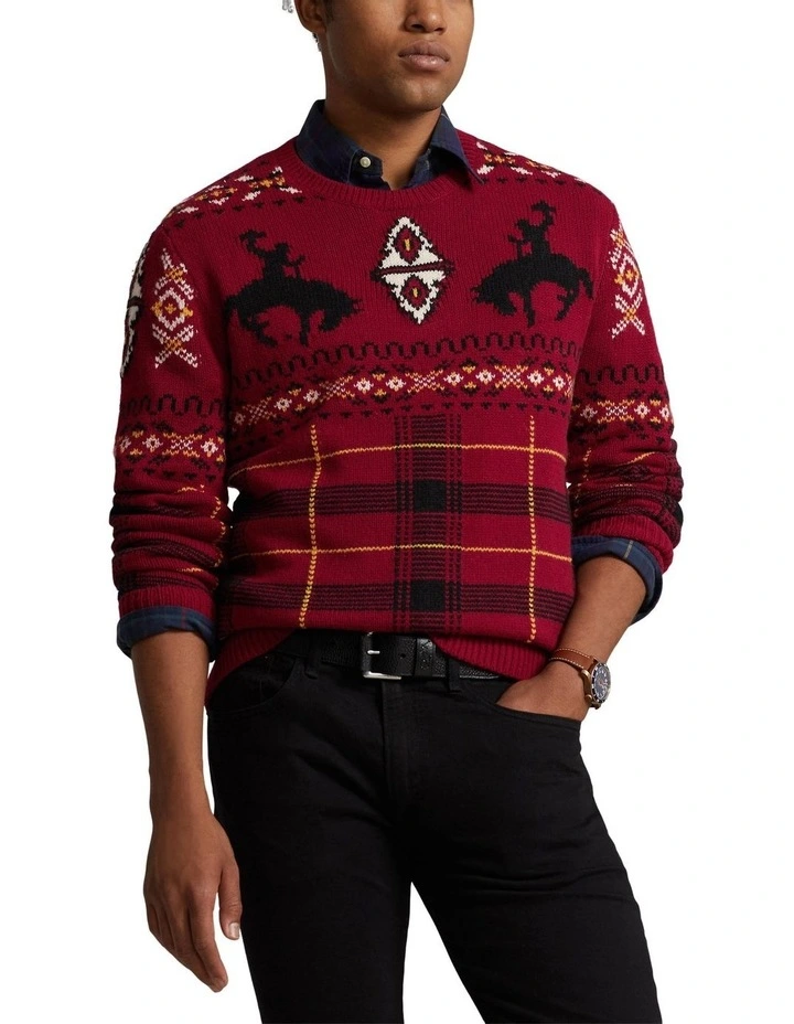 Western-Inspired Fair Isle Sweater in Red