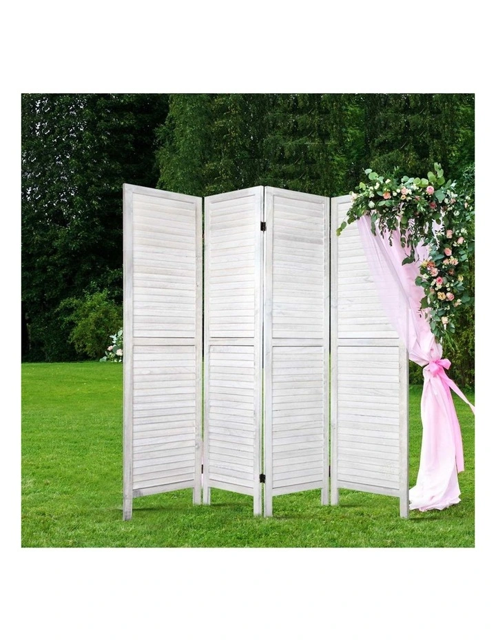 4 Panel Room Divider Screen Louver 163x170cm in White