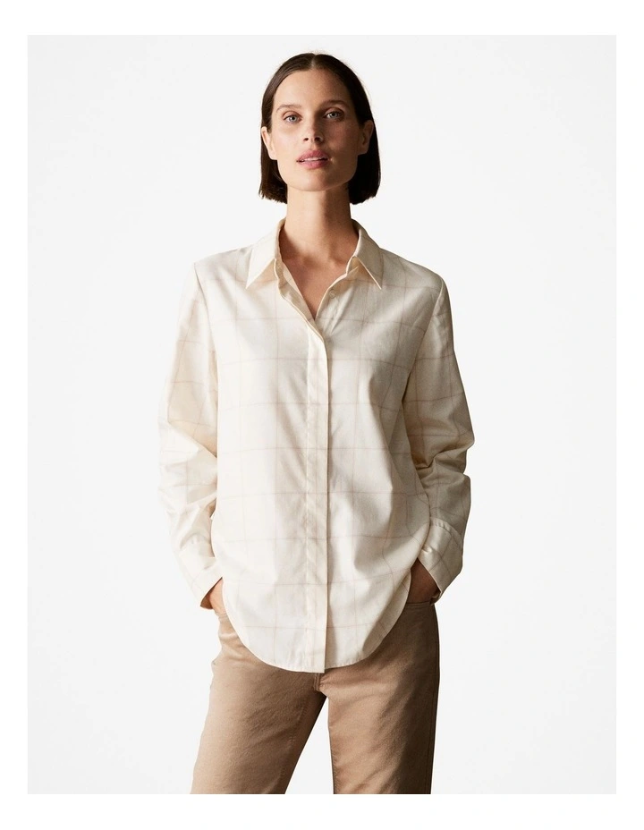 Cotton Modal Windowpane Check Shirt in Vanilla