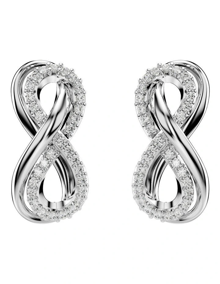 Hyperbola Infinity Rhodium Plated Stud Earrings in White
