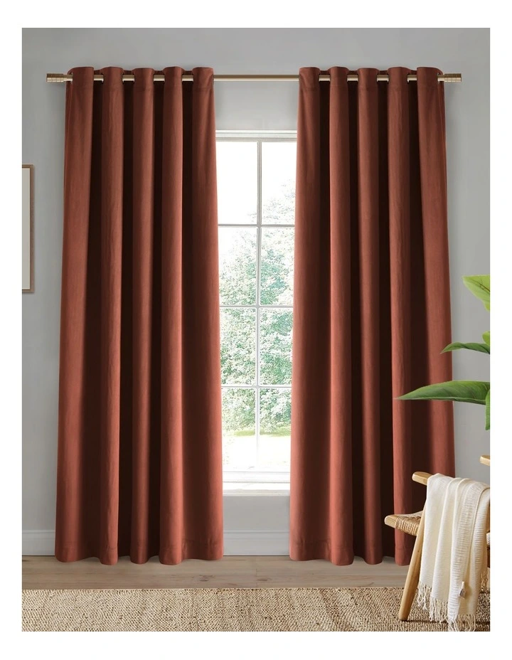 Byron Matte Velvet Blockout Eyelet Curtains Twin Pack in Rust