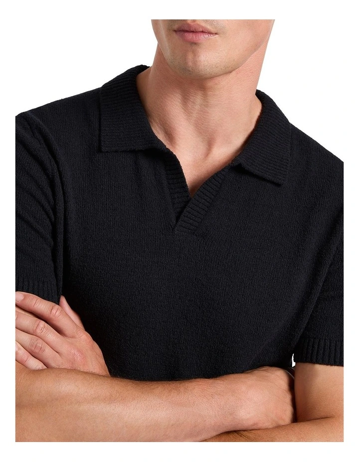 Thompson Knit Polo Shirt in Black