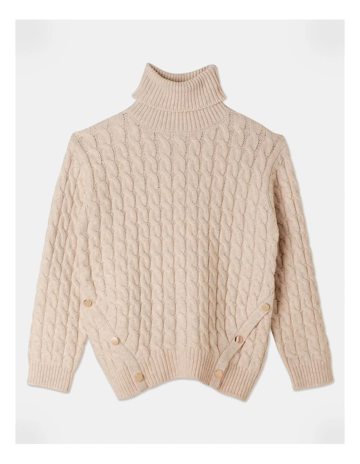 Knitted Roll Neck Jumper in Beige
