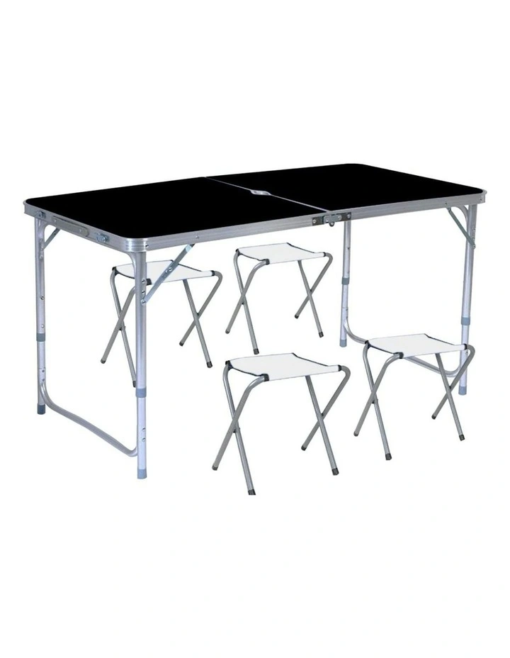 Outdoor Folding Portable Camping Table with 4 Chair120cm in Black