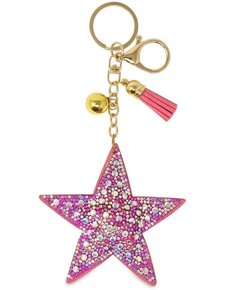 Star Jewelled Bag Charm in Pink