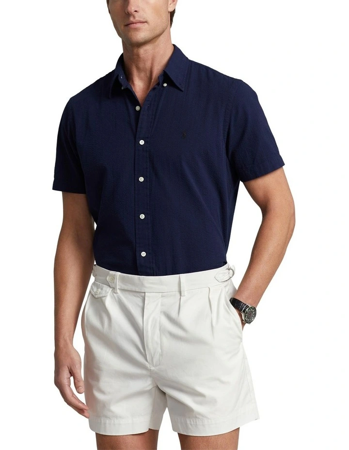 Classic Fit Seersucker Shirt in Navy