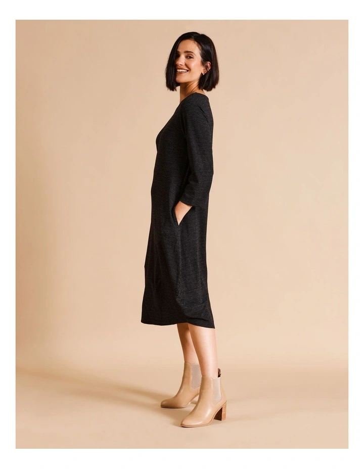 3/4 Sleeve Dart Hem Knit Dress In Black/ Charcoal Small Check