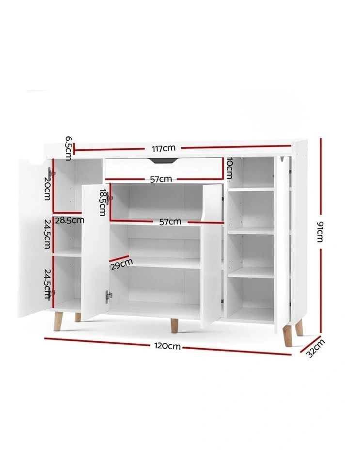 Shoe Cabinet Shoes Storage Rack 120cm Organiser White Drawer Cupboard