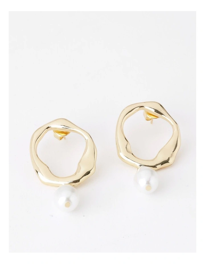 Hoop & Pearl Drop Earring in Gold