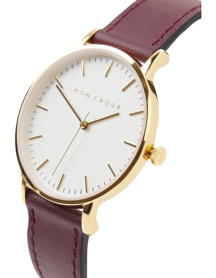 Classic Burgundy Grape Vegan Leather Watch 38mm in Gold