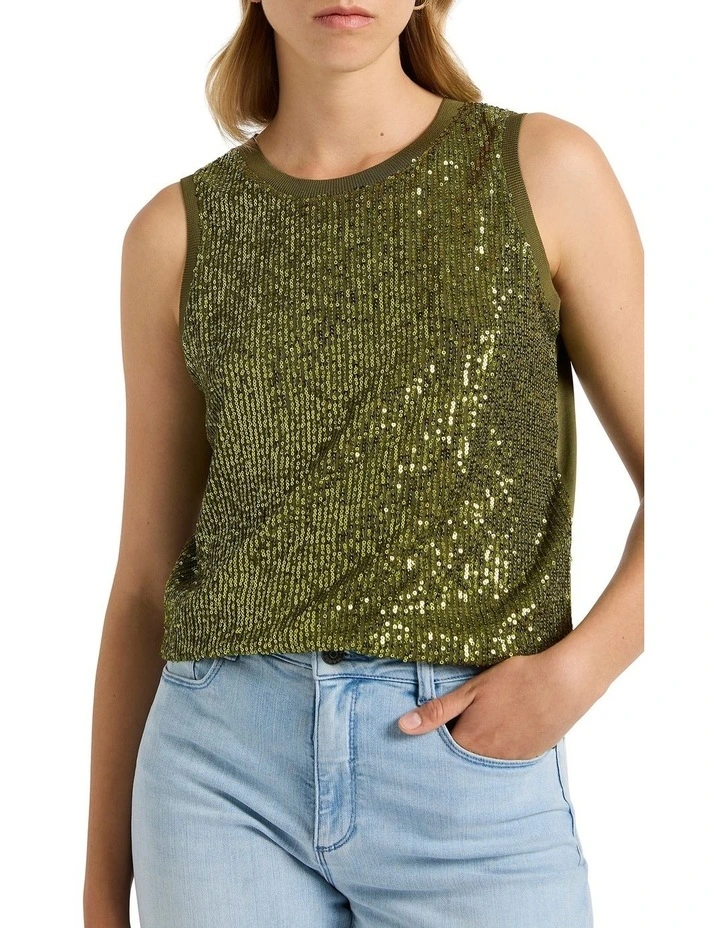Feel Special Sequin Tank in Khaki