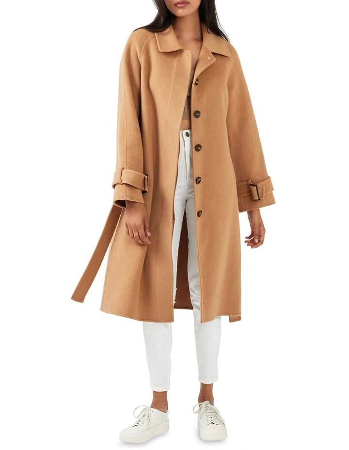 Shore To Shore Belted Wool Coat in Camel