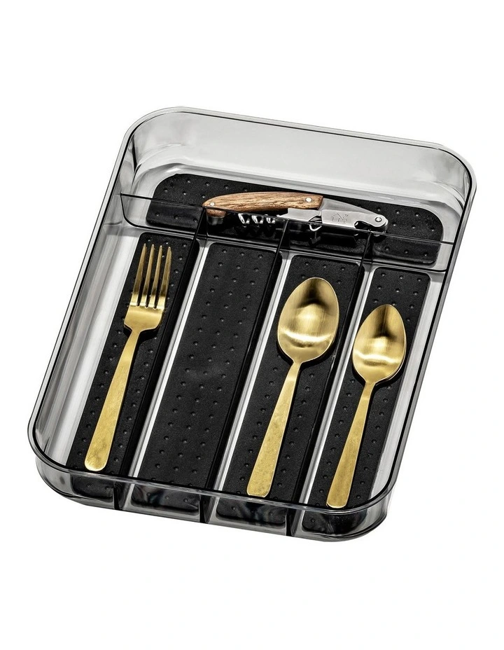 Clear Soft Grip Cutlery Tray 5 Compartment in Carbon