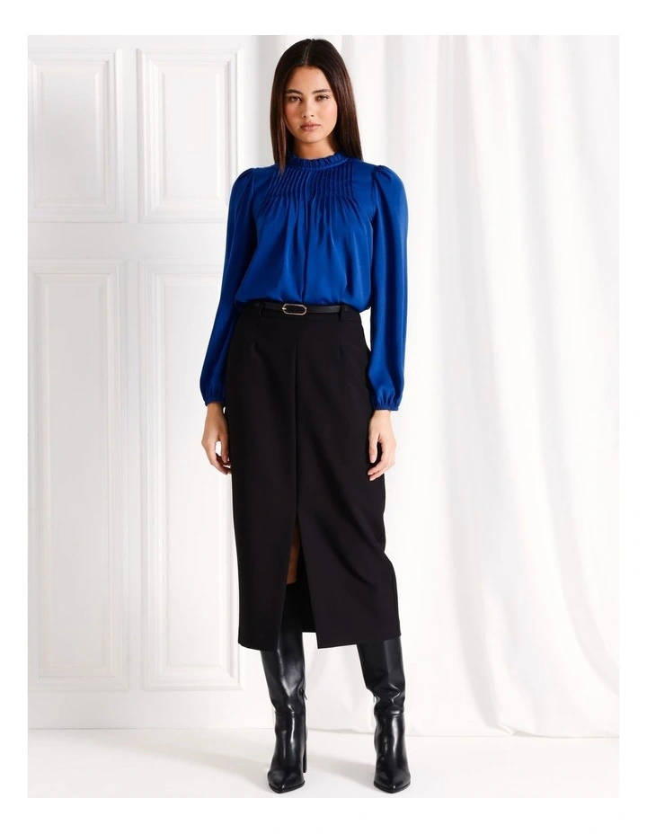 Recycled Pintuck Blouse in Cobalt