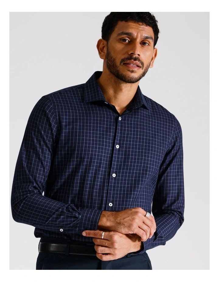 Slim Long Sleeve Shirt 1 Colour Check On Navy In Blue