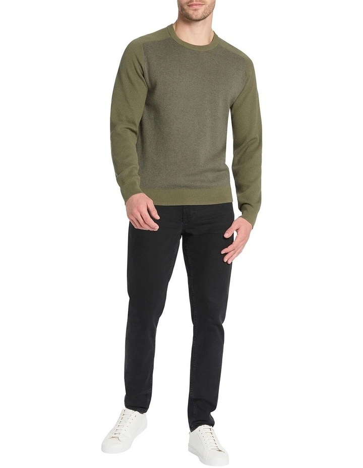 Abe Contrast Sleeve Knit in Khaki
