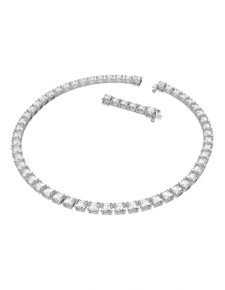 Millenia Square Cut Rhodium Plated Necklace in White