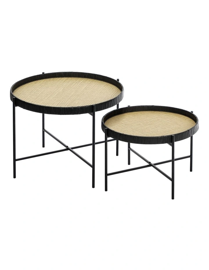 Lindi Rattan Coffee Tables Set of 2 in Natural/Black