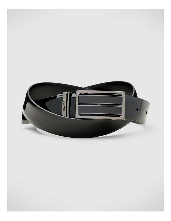 Reversible Textured And Patent Leather Belt in Black Patent