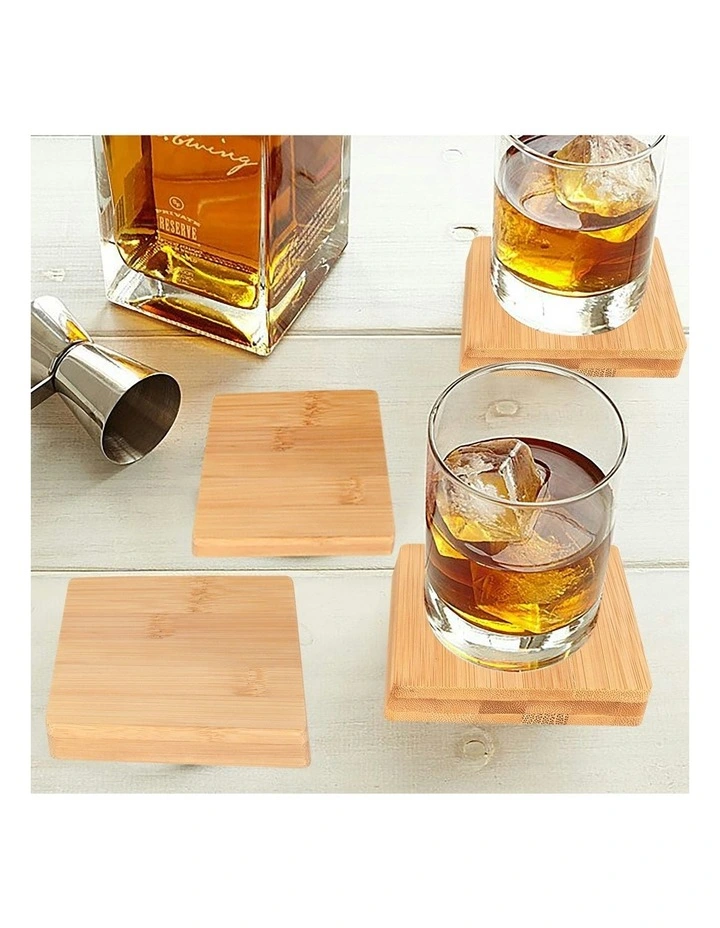 Bamboo Unique Drink Coasters Set of 4 in Brown