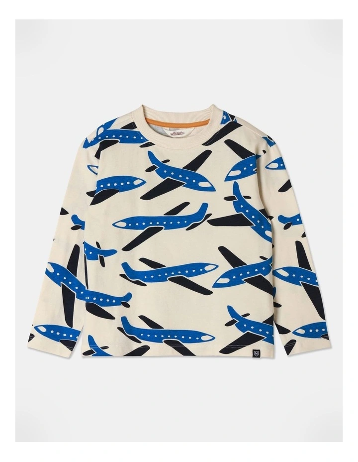 Long Sleeve Printed Tee in Vanilla