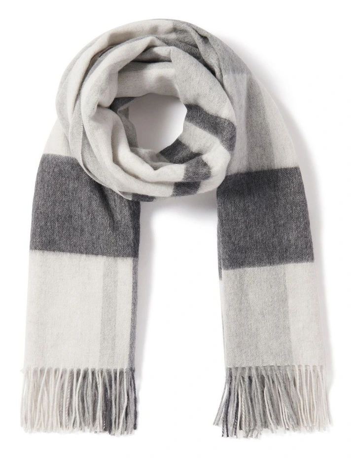 Bryony Check Premium Wool Scarf in Grey