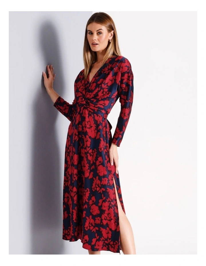 Kimono Sleeve Satin Twist Front Midi Dress in Assorted