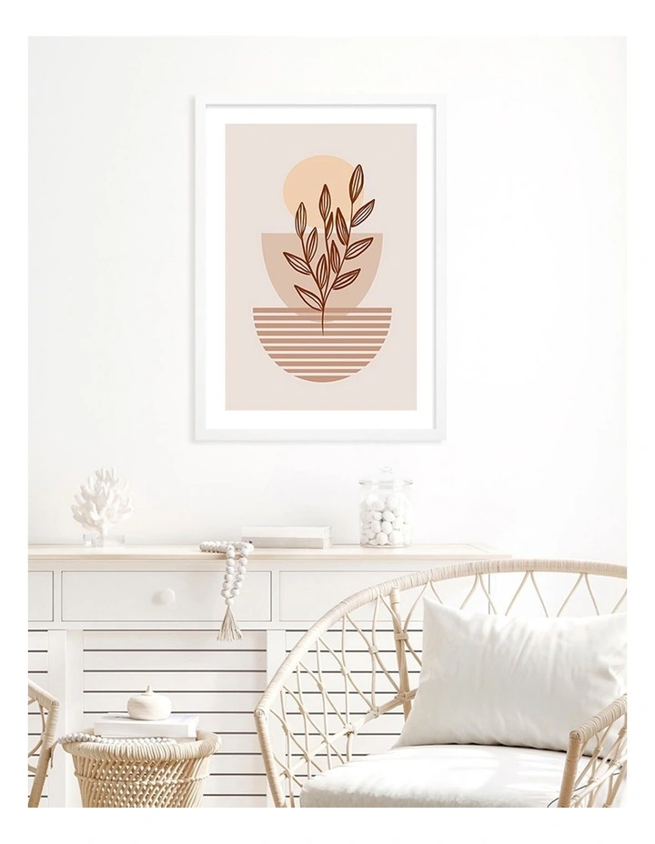 Australian Made Boho Plant Lines 2 Art Print A2 in White Frame