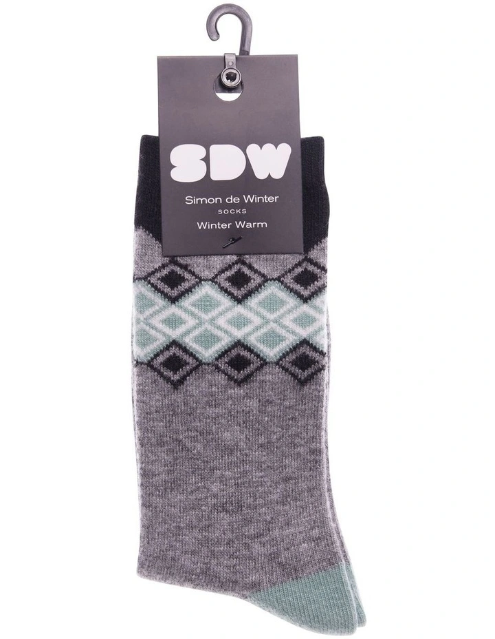 Winter Warm Multi Geo Crew Sock in Grey
