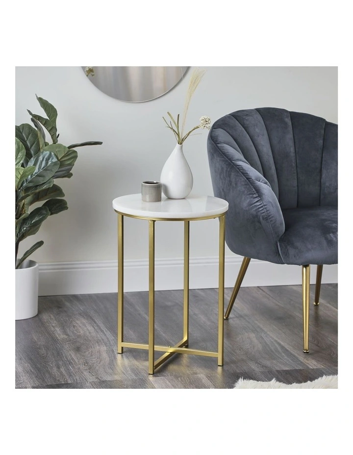 Marble Ali Side Table in White/Gold