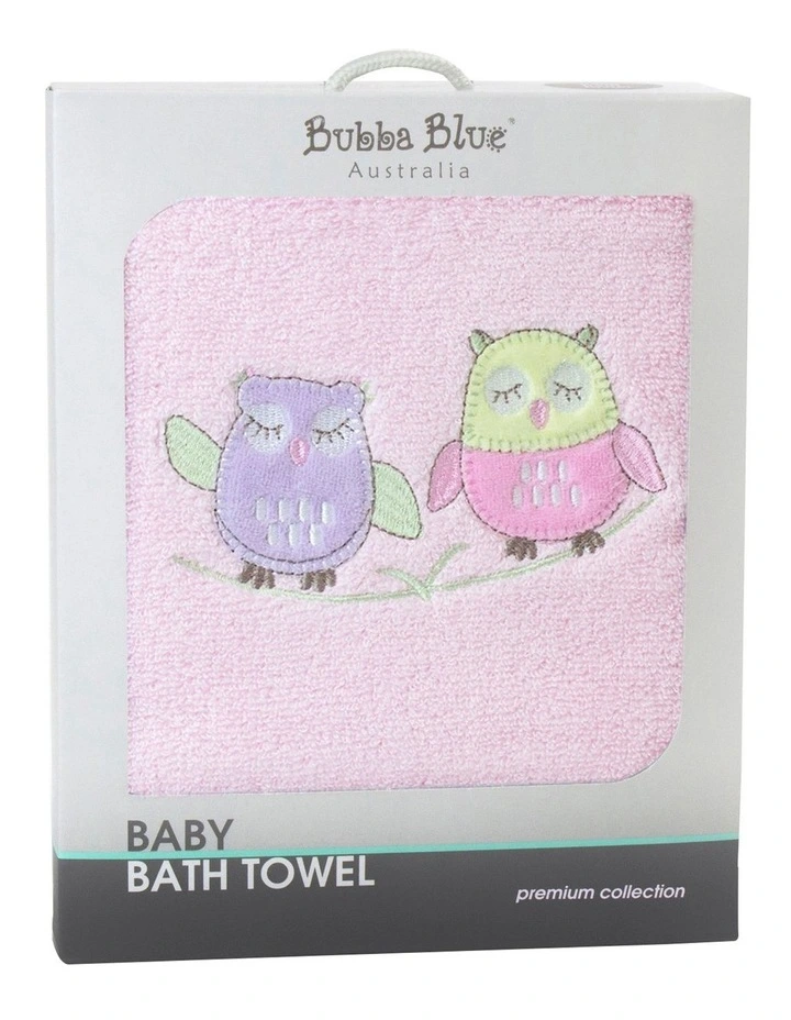 Baby Owl Embroidered Bath Towel Pink