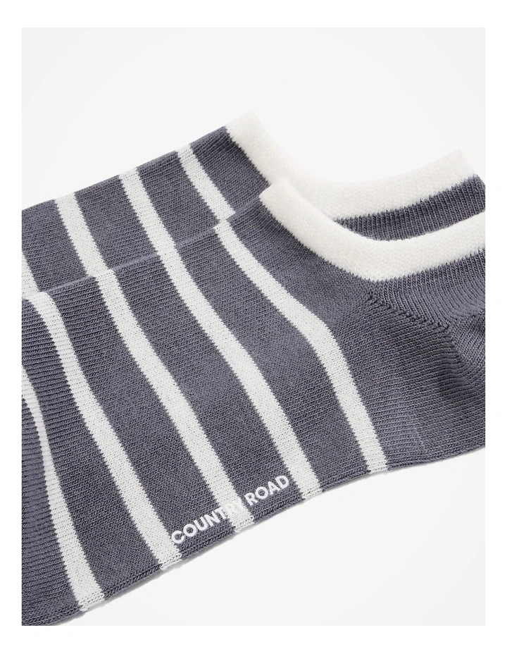 Australian Cotton Blend Stripe Sneaker Sock in Mineral