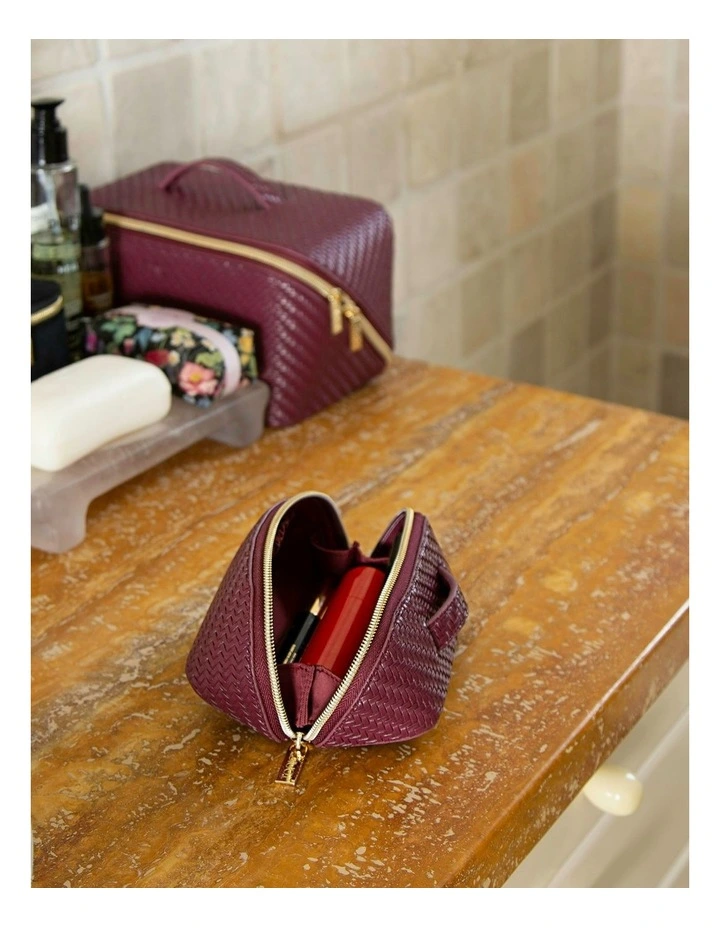 Herringbone Small Beauty Bag in Plum