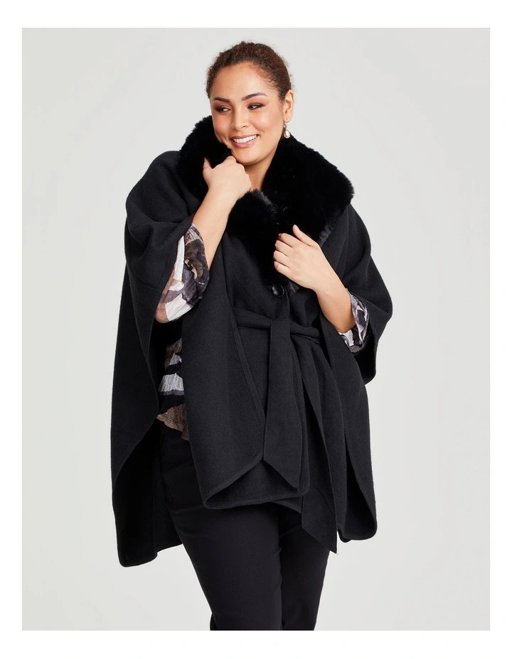 Fur Trim Cape in Black
