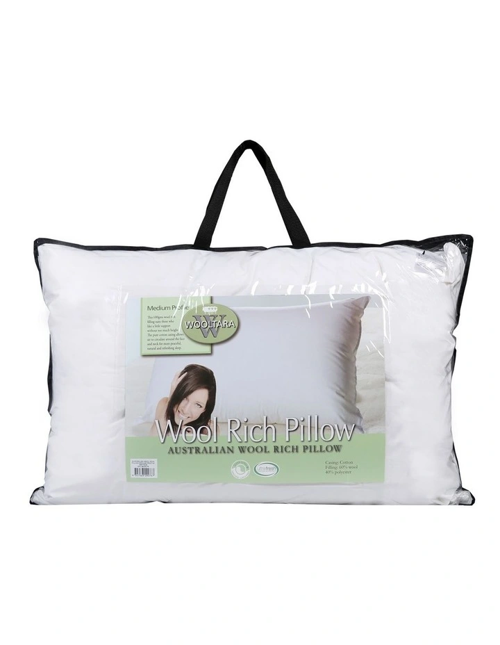 Australian Wool Rich Pillow Medium profile 48 x73cm in White